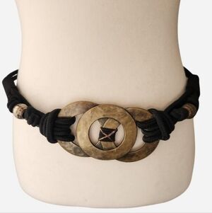 Vintage 90s Leather Shop Brass Metal Cord Boho Belt